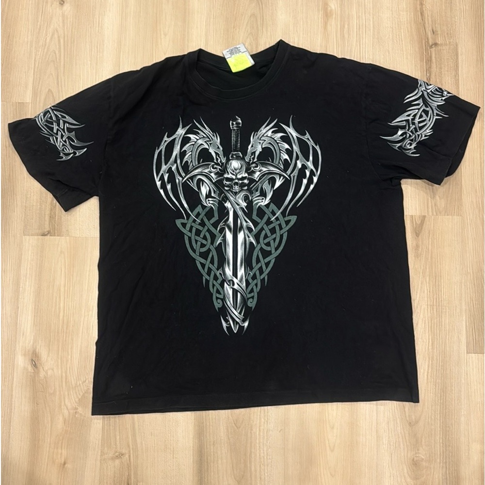 Men’s 2XL Tshirt Rock Eagle Glow in the Dark Celtic Motif Skull Dragons & sword